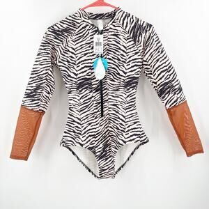 WET SWIMWEAR Eliana Rashguard Wetsuit Size Extra Small NWT Zebra Mesh Surf Scuba